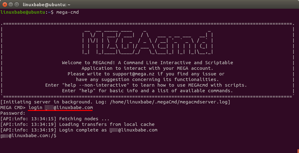 mega-cmd login ubuntu