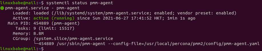 systemctl status pmm-agent ubuntu