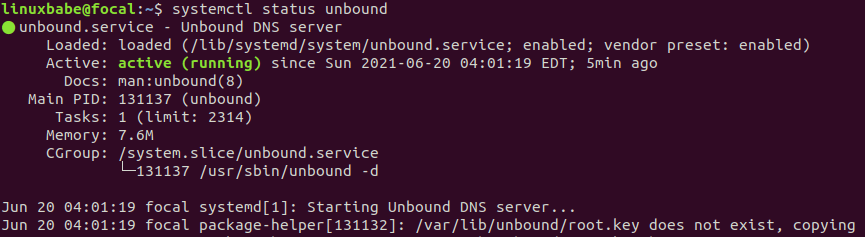 unbound.service - Unbound DNS server ubuntu 20.04