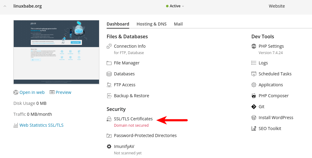 plesk SSL TLS certificates