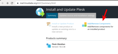 plesk add remove components