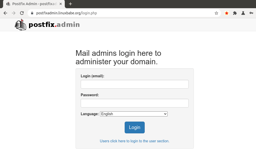 postfixadmin login page debian