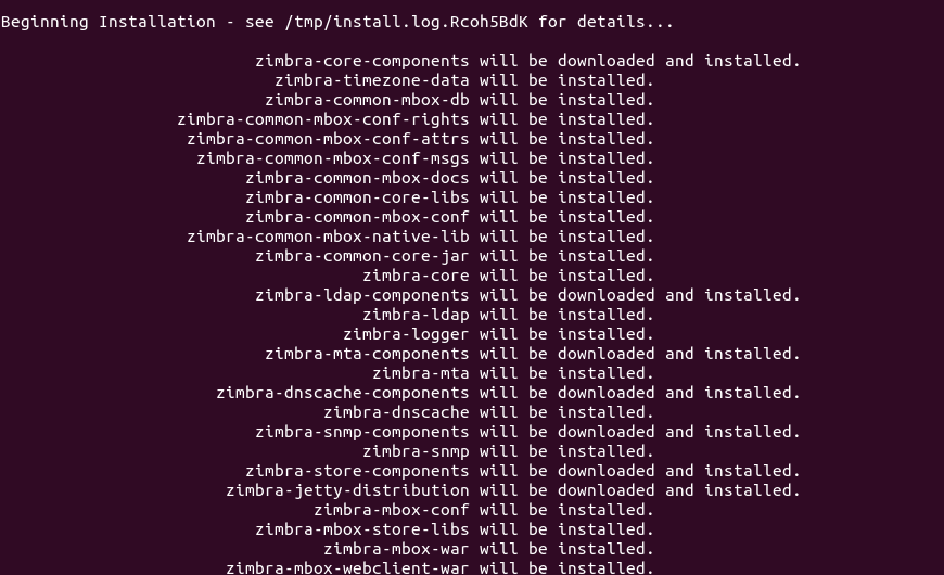 ubuntu 18.04 zimbra begin installation