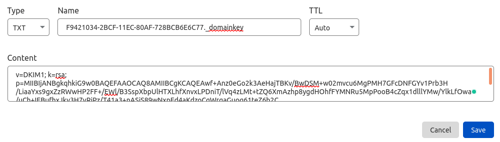 zimbra mail server dkim record