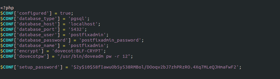rocky linux iredmail postfixadmin setup password