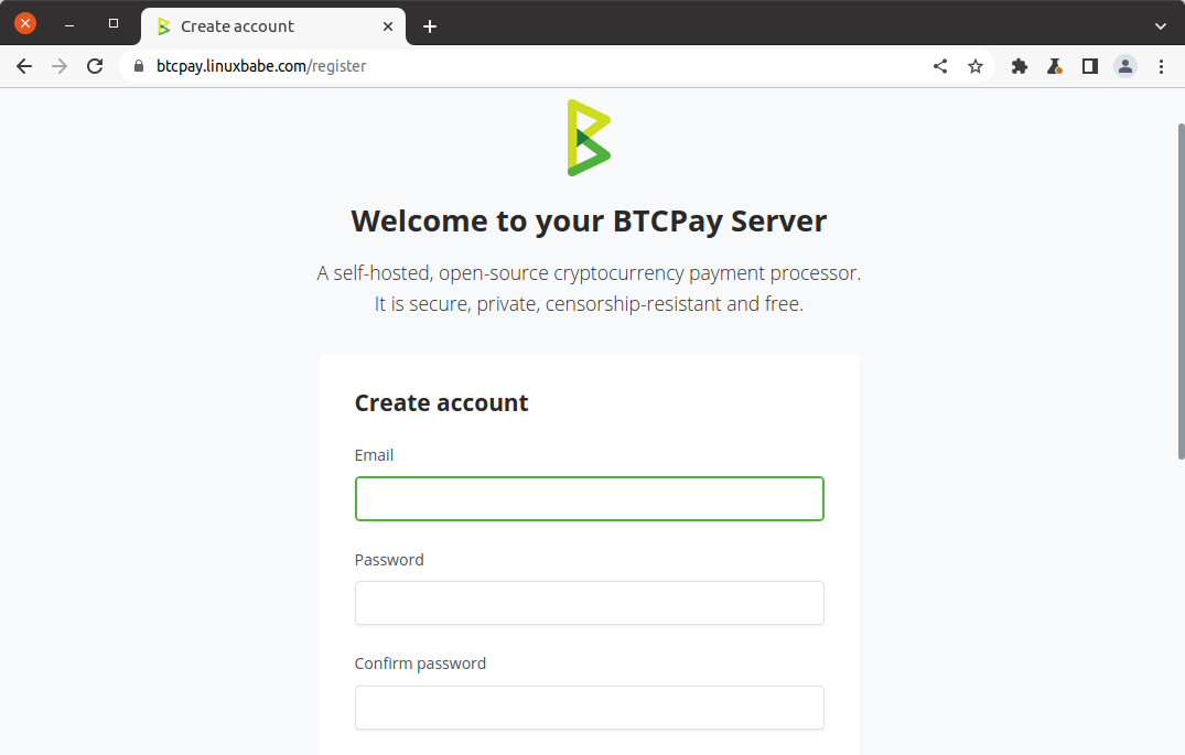 Create admin account btcpay server