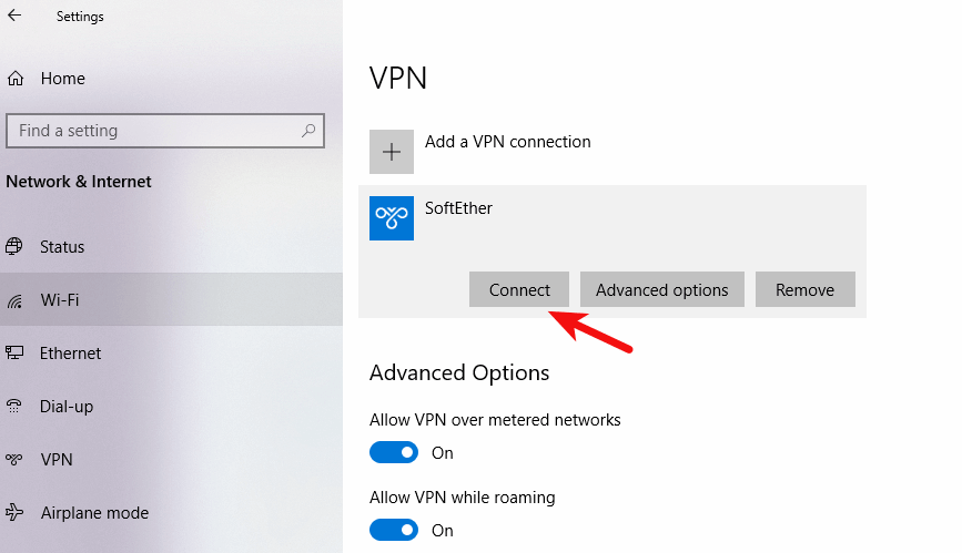 VPN settings windows softether