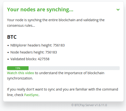 btcpay server bitcoin node syncing