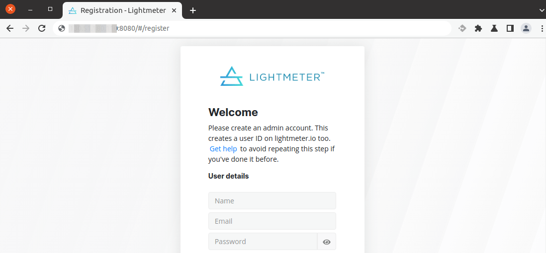 lightmeter create admin account