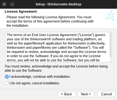 thinkorswim license agreement