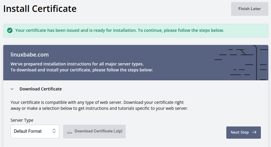 zerossl download certificate